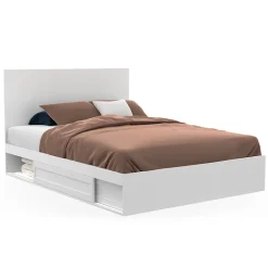IDMarket Lit double MELSA avec rangements tête de lit et sommier 140 x 190 cm blanc* Lit Avec Rangement