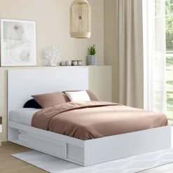 IDMarket Lit double MELSA avec rangements tête de lit et sommier 140 x 190 cm blanc* Lit Avec Rangement
