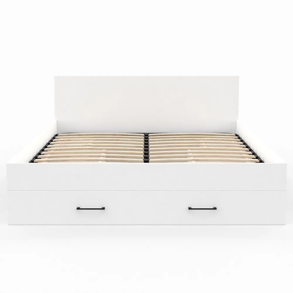 Lit double MINEA avec tiroirs + niches de rangement + tête de lit et sommier 140 x 190 cm blanc>IDMarket Online