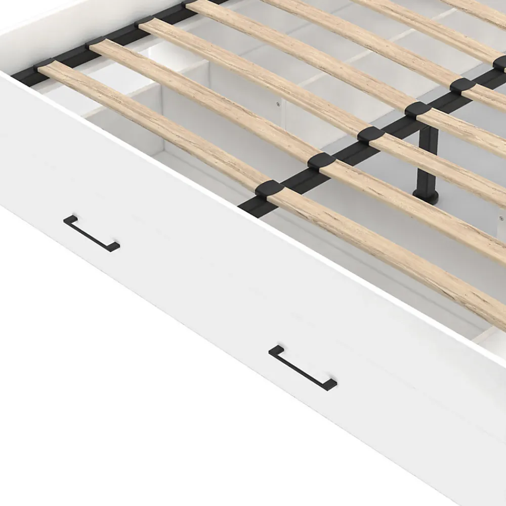Lit double MINEA avec tiroirs + niches de rangement + tête de lit et sommier 140 x 190 cm blanc>IDMarket Online