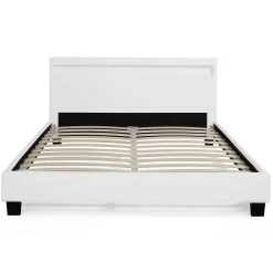 Lit double NEO avec tête de lit LED intégrées et sommier 140 x 190 cm PVC blanc><noscript><img width=