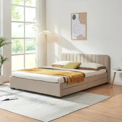 Lit double Nofrenna 140 x 200 cm beige en.casa>[En.Casa] Sale