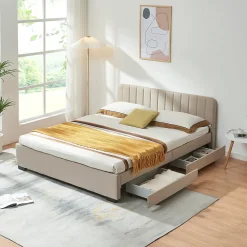 Lit double Nofrenna 140 x 200 cm beige en.casa><noscript><img width=