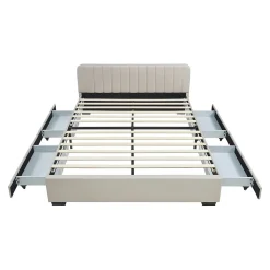 Lit double Nofrenna 140 x 200 cm beige en.casa><noscript><img width=