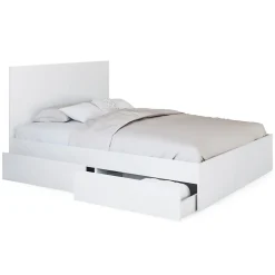 Lit double OMAHA 4 tiroirs sur roulettes avec tête de lit et sommier 140 x 190 cm blanc>IDMarket Outlet
