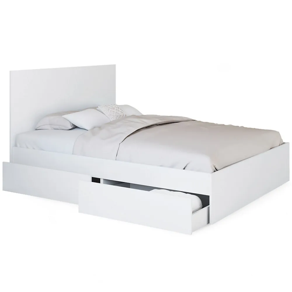 Lit double OMAHA 4 tiroirs sur roulettes avec tête de lit et sommier 140 x 190 cm blanc>IDMarket Outlet