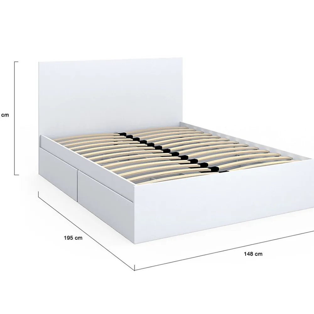 Lit double OMAHA 4 tiroirs sur roulettes avec tête de lit et sommier 140 x 190 cm blanc>IDMarket Outlet