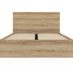 Lit double OMAHA 4 tiroirs sur roulettes avec tête de lit et sommier 140 x 190 cm façon hêtre><noscript><img width=