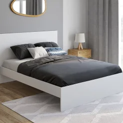 IDMarket Lit double OMAHA avec tête de lit et sommier 140 x 190 cm blanc* Lit Avec Rangement
