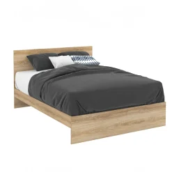 Lit double OMAHA avec tête de lit et sommier 140 x 190 cm façon hêtre>IDMarket Online