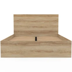 Lit double OMAHA avec tête de lit et sommier 140 x 190 cm façon hêtre><noscript><img width=