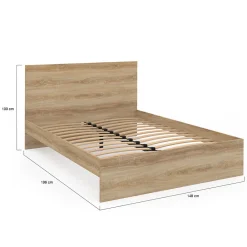 Lit double OMAHA avec tête de lit et sommier 140 x 190 cm façon hêtre><noscript><img width=