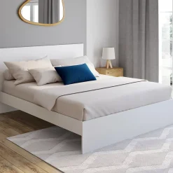 IDMarket Lit double OMAHA avec tête de lit et sommier 160 x 200 cm blanc* Lit Avec Rangement