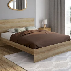 Lit double OMAHA avec tête de lit et sommier 160 x 200 cm façon hêtre>IDMarket Sale