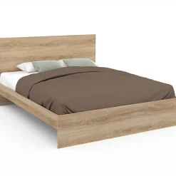 Lit double OMAHA avec tête de lit et sommier 160 x 200 cm façon hêtre>IDMarket Sale