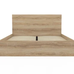 Lit double OMAHA avec tête de lit et sommier 160 x 200 cm façon hêtre><noscript><img width=