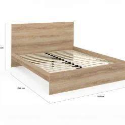 Lit double OMAHA avec tête de lit et sommier 160 x 200 cm façon hêtre><noscript><img width=