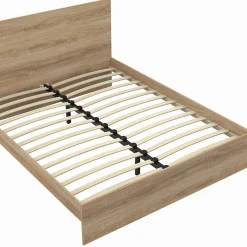 Lit double OMAHA avec tête de lit et sommier 160 x 200 cm façon hêtre><noscript><img width=