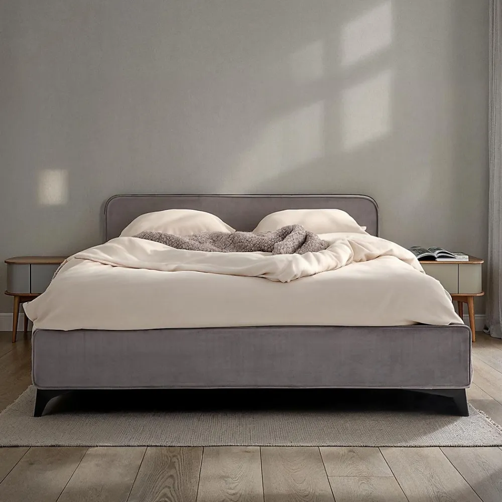 Lit double RAVELLO 140 x 190 cm, revêtement en tissu - Gris>Idimex Sale