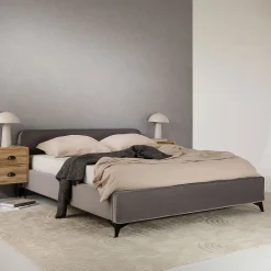 Lit double RAVELLO 140 x 190 cm, revêtement en tissu - Gris><noscript><img width=