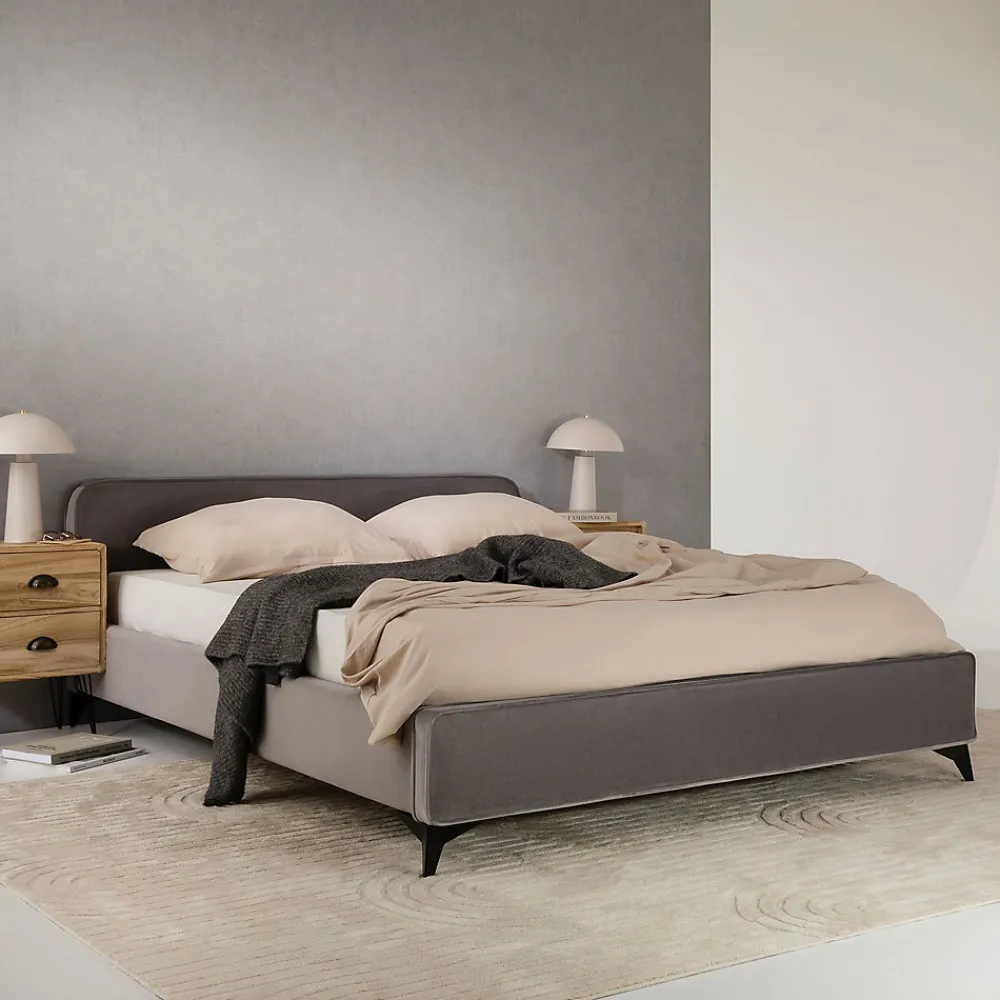Lit double RAVELLO 140 x 190 cm, revêtement en tissu - Gris>Idimex Sale
