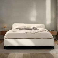 Lit double RAVELLO 140 x 190 cm, revêtement en tissu - Blanc crème>Idimex Outlet