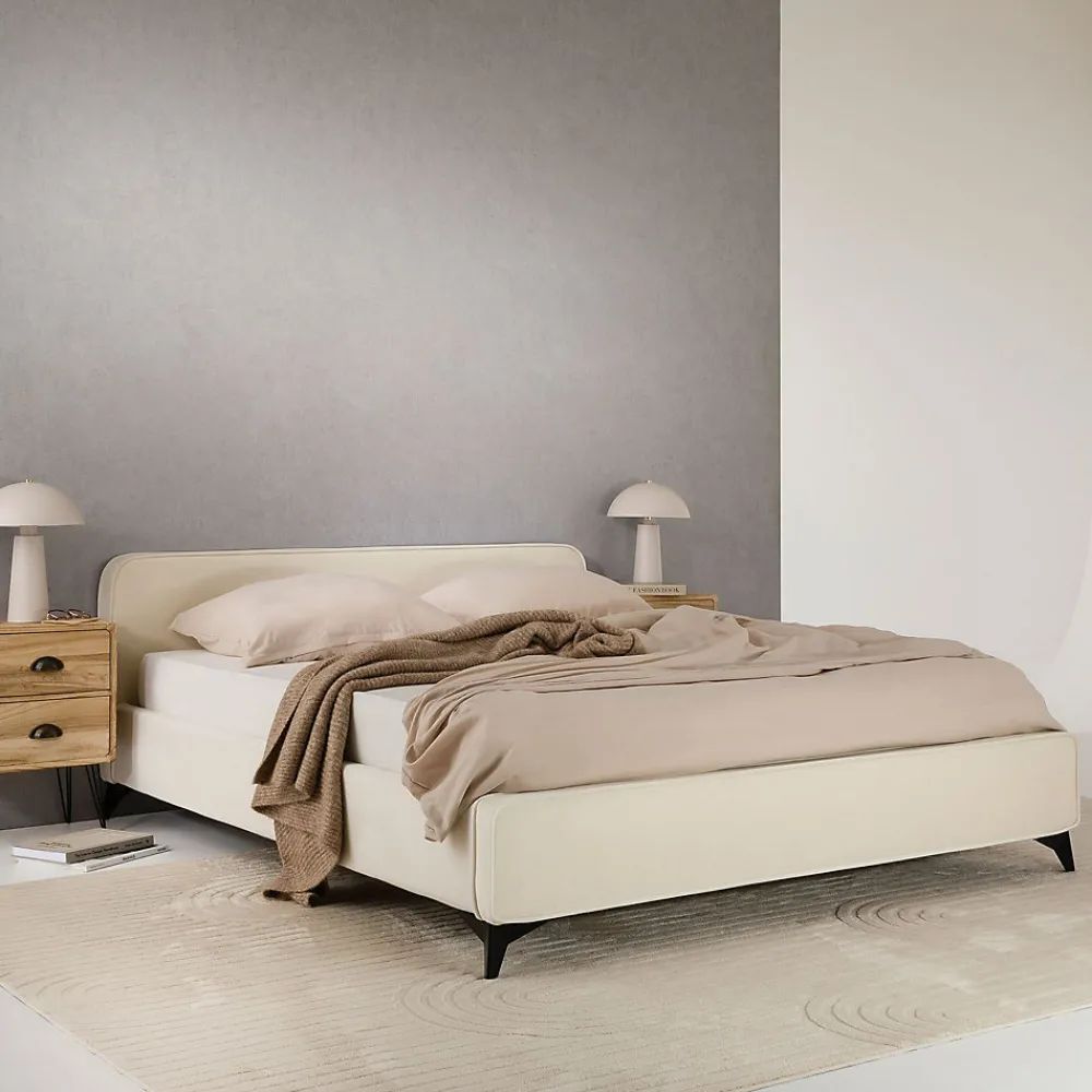 Lit double RAVELLO 140 x 190 cm, revêtement en tissu - Blanc crème>Idimex Outlet