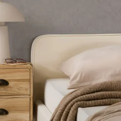 Lit double RAVELLO 140 x 190 cm, revêtement en tissu - Blanc crème><noscript><img width=