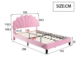 Redom Lit double rembourré 140 sur 200 cm cadre avec tête de lit fleurie en velours doux lit adulte invité rose* Lit Double