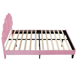Redom Lit double rembourré 140 sur 200 cm cadre avec tête de lit fleurie en velours doux lit adulte invité rose* Lit Double