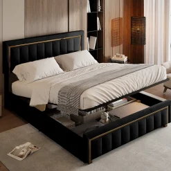 lit double rembourré 160 x 200,lit coffre avec sommier,lit adulte 160 x 200 avec levier hydraulique,velours,noir>Generique Hot