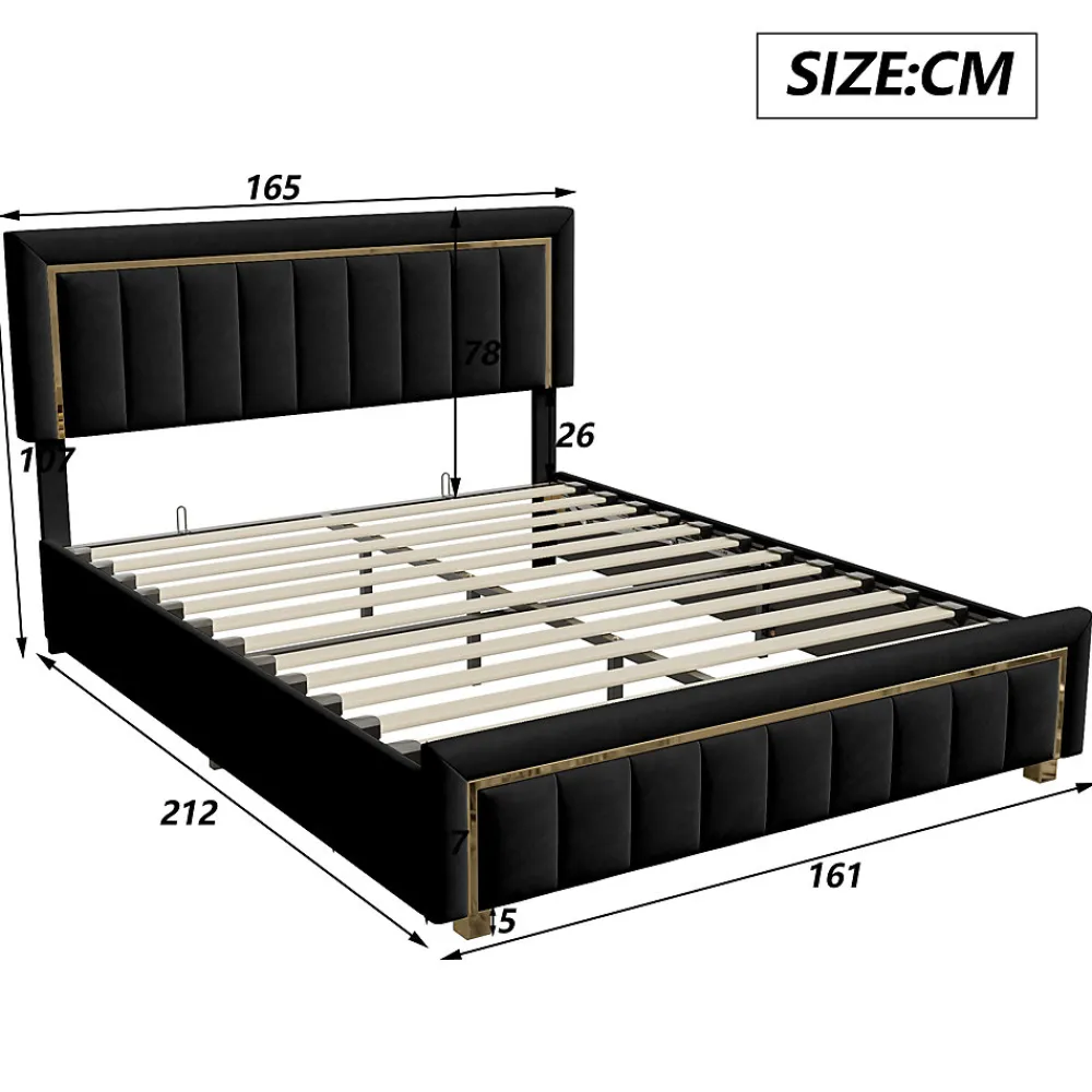 lit double rembourré 160 x 200,lit coffre avec sommier,lit adulte 160 x 200 avec levier hydraulique,velours,noir>Generique Hot
