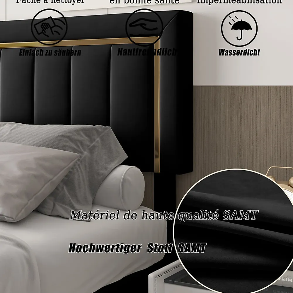 lit double rembourré 160 x 200,lit coffre avec sommier,lit adulte 160 x 200 avec levier hydraulique,velours,noir>Generique Hot