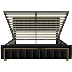 lit double rembourré 160 x 200,lit coffre avec sommier,lit adulte 160 x 200 avec levier hydraulique,velours,noir><noscript><img width=