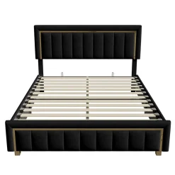 lit double rembourré 160 x 200,lit coffre avec sommier,lit adulte 160 x 200 avec levier hydraulique,velours,noir><noscript><img width=