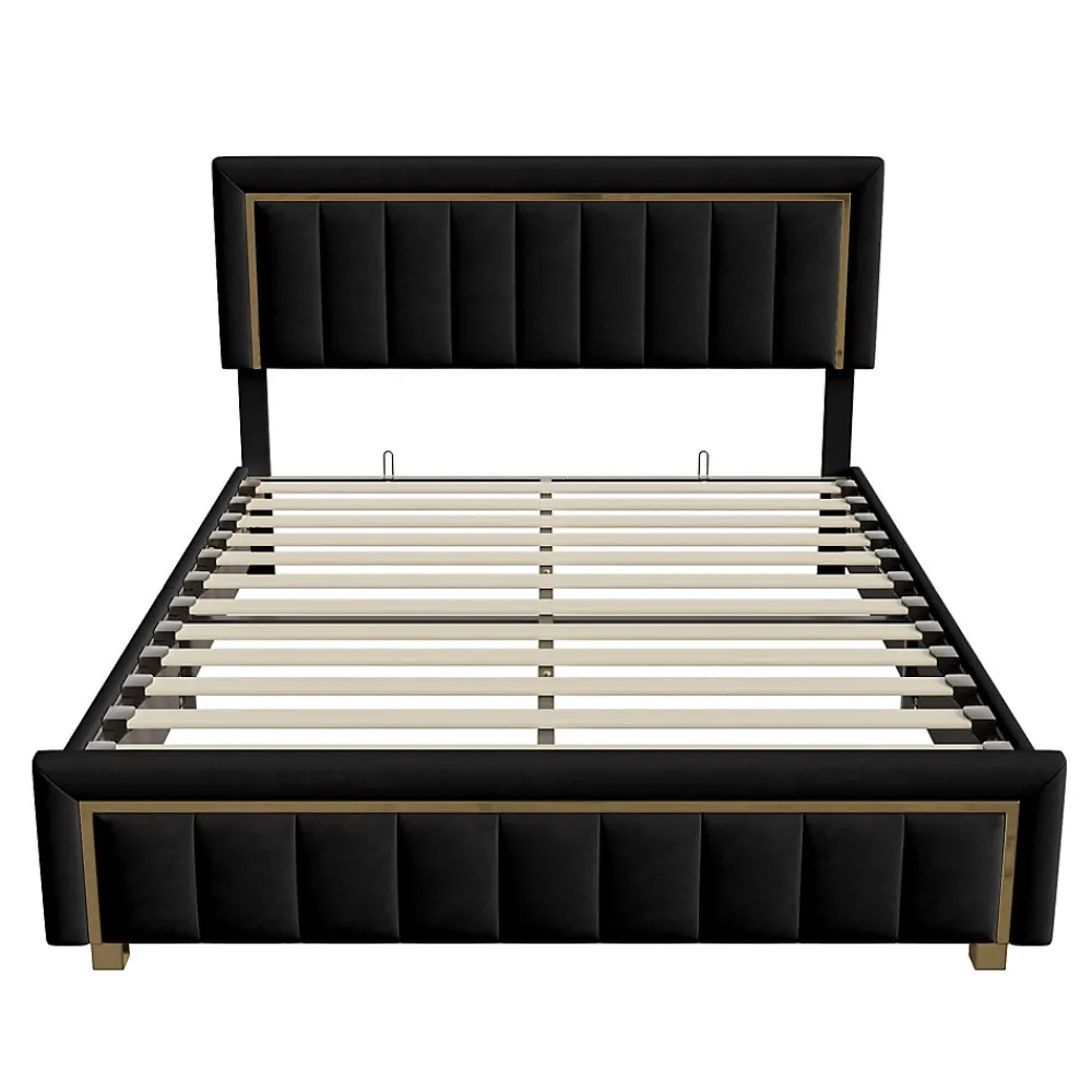 lit double rembourré 160 x 200,lit coffre avec sommier,lit adulte 160 x 200 avec levier hydraulique,velours,noir>Generique Hot
