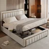 lit double rembourré 160 x 200,lit coffre avec sommier,lit adulte 160 x 200 avec levier hydraulique,velours,beige>Simple Life