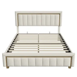 lit double rembourré 140 x 200,lit coffre avec sommier,lit adulte 140 x 200 avec levier hydraulique,velours,beige><noscript><img width=