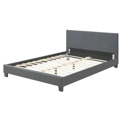 Corium Lit Double Rembourré Albacete Sommier à Lattes Similicuir 140 x 200 cm Gris Foncé* Lit Double