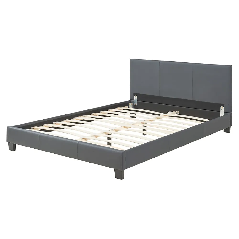 Corium Lit Double Rembourré Albacete Sommier à Lattes Similicuir 140 x 200 cm Gris Foncé* Lit Double