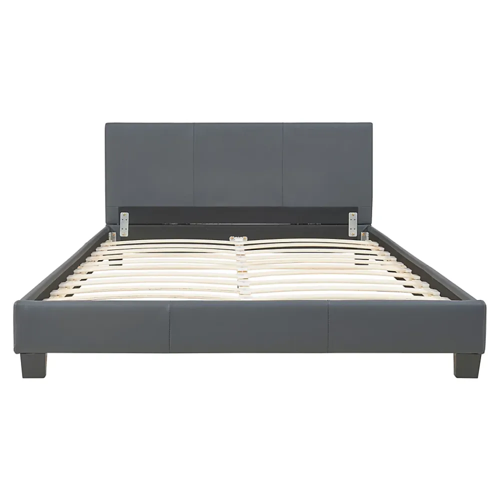 Corium Lit Double Rembourré Albacete Sommier à Lattes Similicuir 140 x 200 cm Gris Foncé* Lit Double