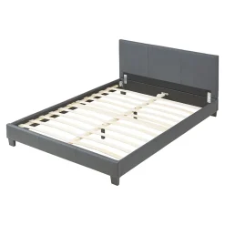 Corium Lit Double Rembourré Albacete Sommier à Lattes Similicuir 140 x 200 cm Gris Foncé* Lit Double