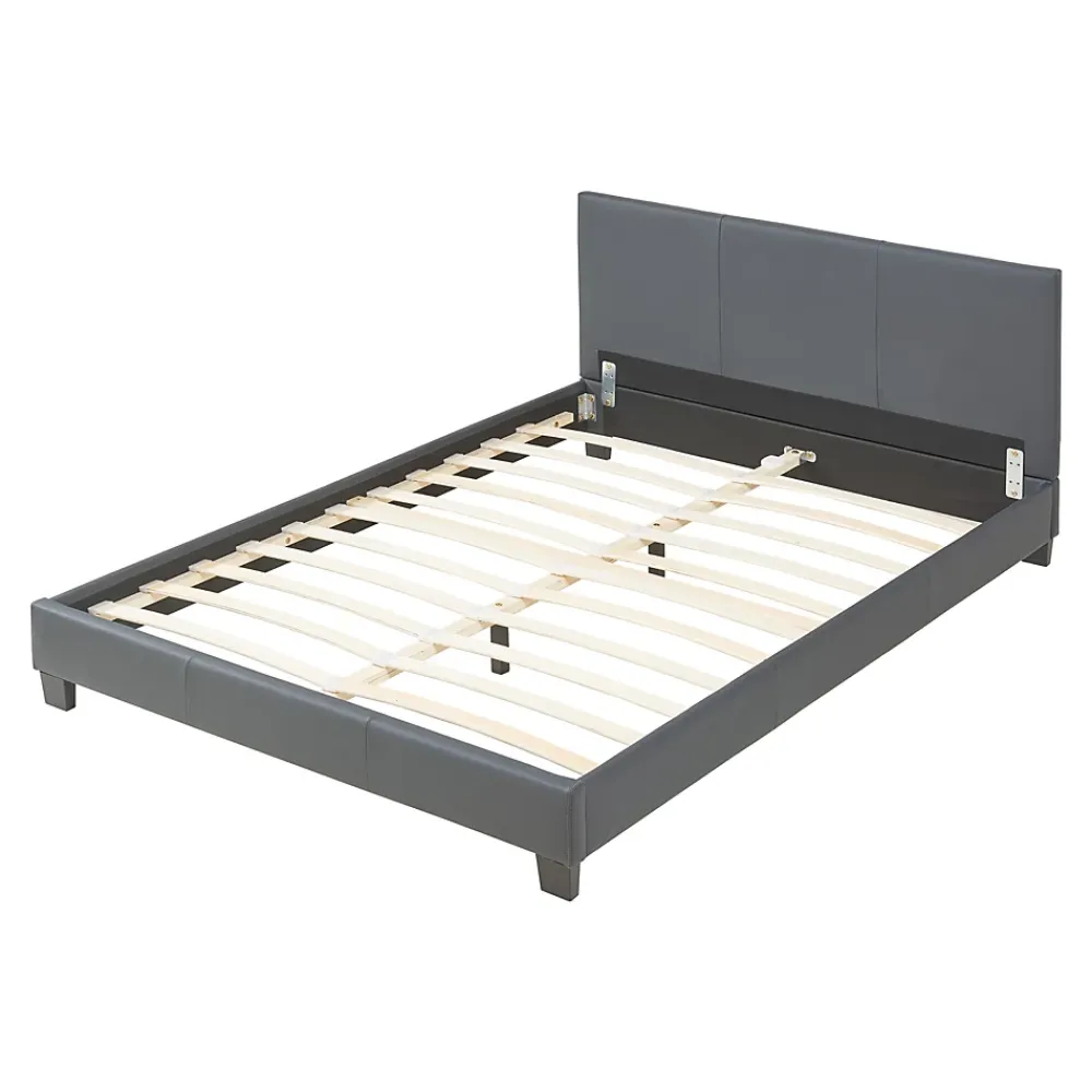 Corium Lit Double Rembourré Albacete Sommier à Lattes Similicuir 140 x 200 cm Gris Foncé* Lit Double
