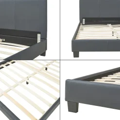 Corium Lit Double Rembourré Albacete Sommier à Lattes Similicuir 140 x 200 cm Gris Foncé* Lit Double