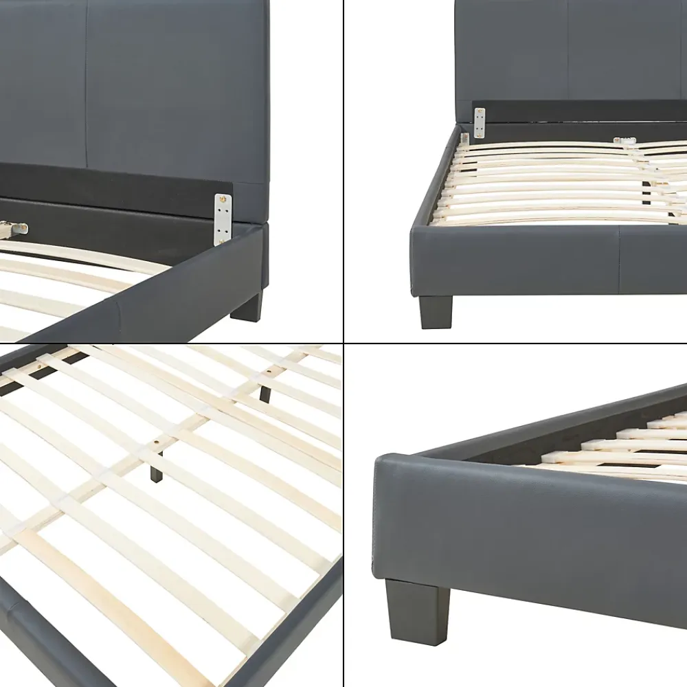 Corium Lit Double Rembourré Albacete Sommier à Lattes Similicuir 140 x 200 cm Gris Foncé* Lit Double