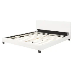 Corium Lit Double Rembourré Albacete Sommier à Lattes Housse Similicuir 180 x 200 cm Blanc* Lit Double