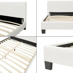 Corium Lit Double Rembourré Albacete Sommier à Lattes Housse Similicuir 180 x 200 cm Blanc* Lit Double