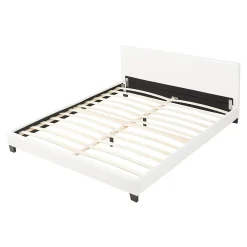 Corium Lit Double Rembourré Albacete Sommier à Lattes Housse Similicuir 180 x 200 cm Blanc* Lit Double
