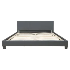 Corium Lit Double Rembourré Albacete Sommier à Lattes Similicuir 180 x 200 cm Gris Foncé* Lit Double