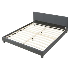 Corium Lit Double Rembourré Albacete Sommier à Lattes Similicuir 180 x 200 cm Gris Foncé* Lit Double